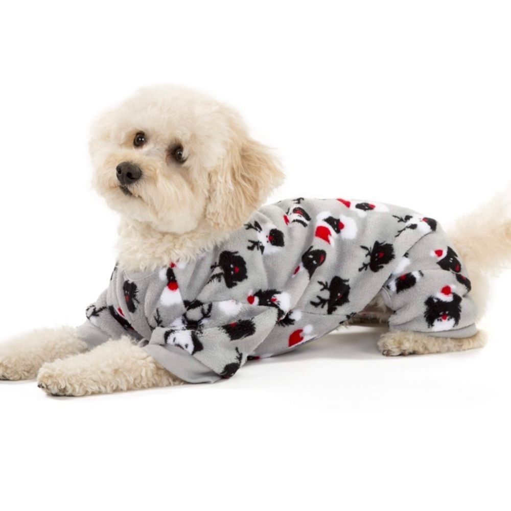 Cozy Grey Doggy Pajamas with Fun Holiday Print